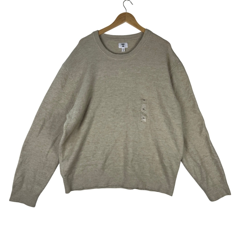 Mode of One Mens Dark Ecru Crew Neck Sweater XL New 100195026MN Beige Fine Knit‎
